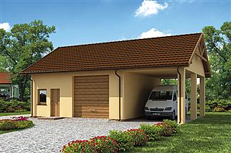 Projekt domu G213 garaż dwustanowiskowy z pomieszczeniami gospodarczymi