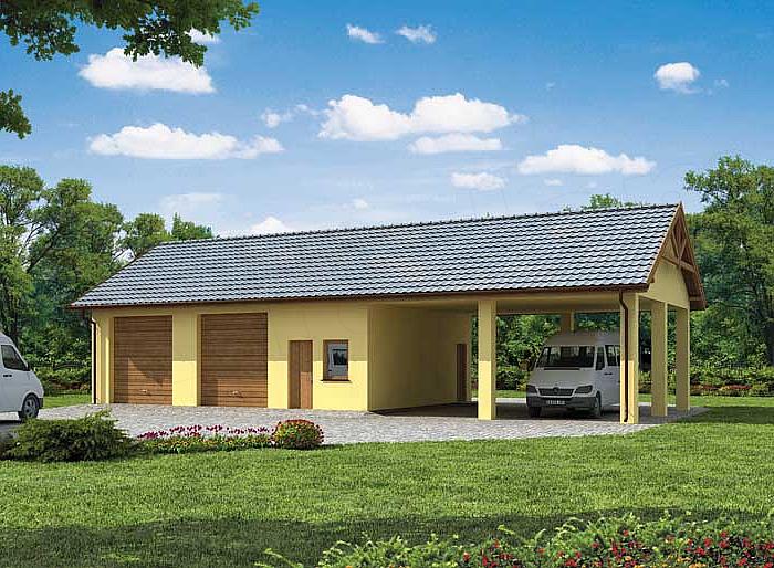Projekt domu G209 garaż dwustanowiskowy z wiatą garażową