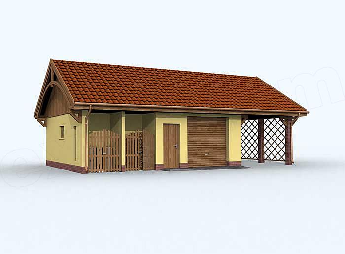 Projekt domu G118 garaż dwustanowiskowy z wiatą i pomieszczeniem gospodarczym