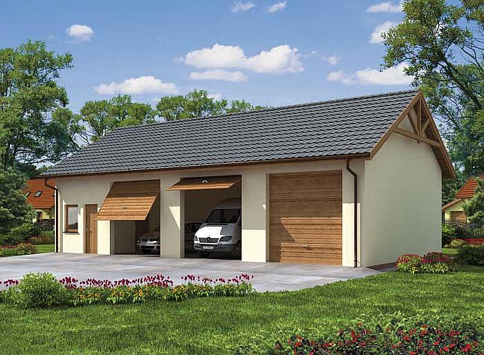 Projekt domu G38 garaż trzystanowiskowy z pomieszczeniami gospodarczymi