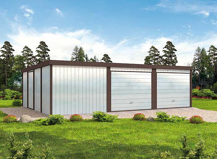 Projekt domu GB7 projekt garażu blaszanego dwustanowiskowego z pomieszczeniem gosp.