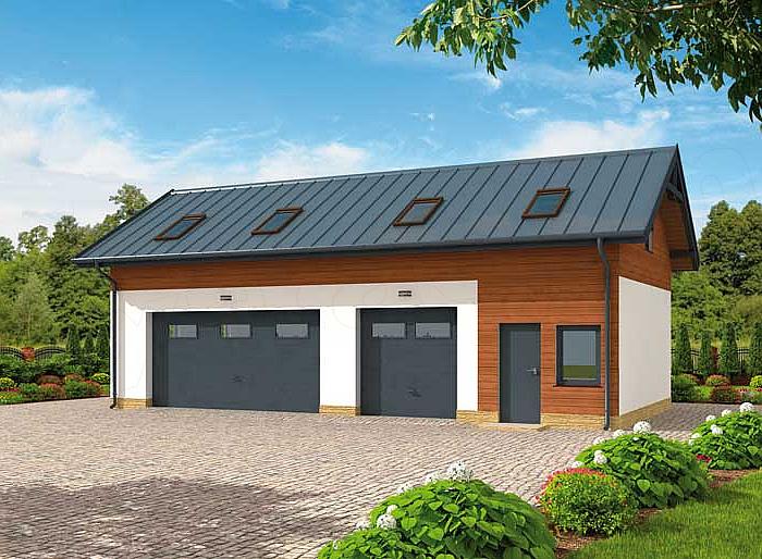 Projekt domu G299 garaż trzystanowiskowy z pomieszczeniem gospodarczym i poddaszem użytkowym