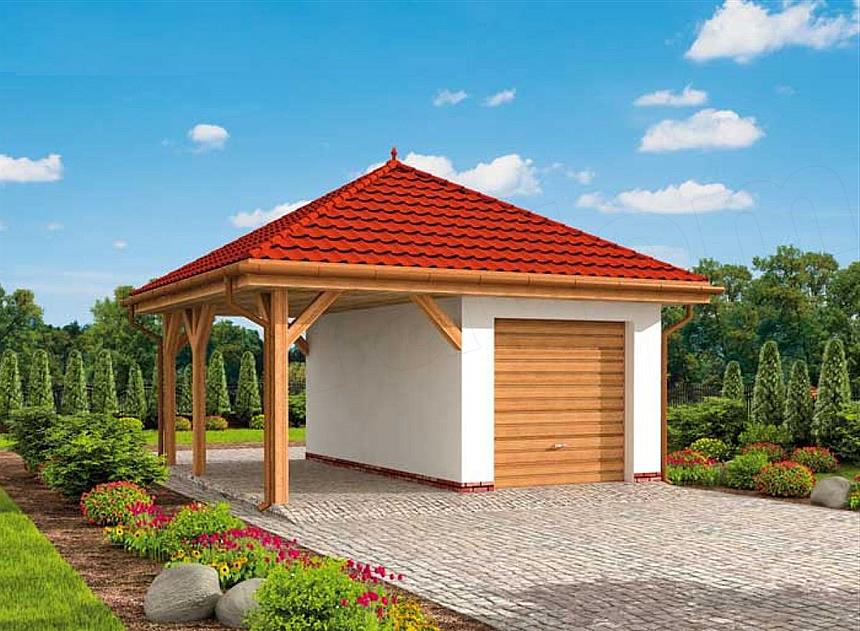 Projekt domu G266 garaż jednostanowiskowy z wiatą