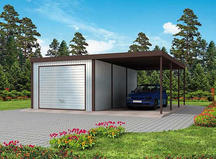 Projekt domu GB31 projekt garażu blaszanego jednostanowiskowego z wiatą