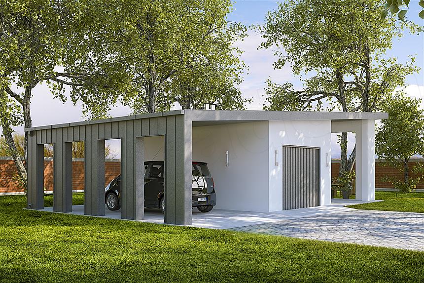 Projekt domu G190 - Budynek garażowy z wiatą