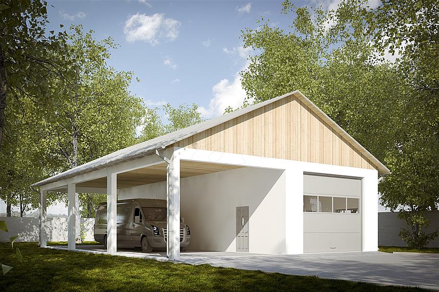 Projekt domu G222 - Budynek garażowy z wiatą