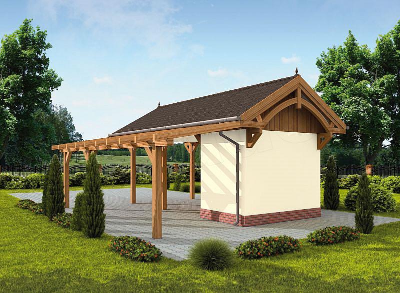 Projekt domu G67 szkielet drewniany, wiata garażowa