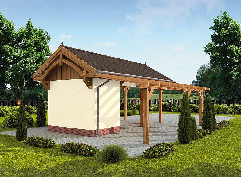 Projekt domu G67 szkielet drewniany, wiata garażowa