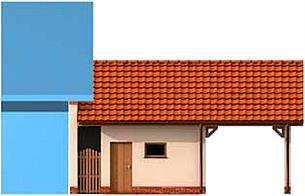 GP10 garaż dostawiany jednostanowiskowy z pomieszczeniem gospodarczym i wiatą elewacja