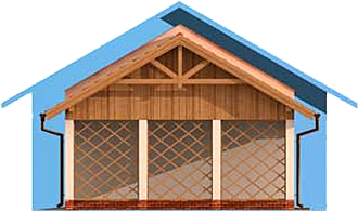 GP10 garaż dostawiany jednostanowiskowy z pomieszczeniem gospodarczym i wiatą elewacja