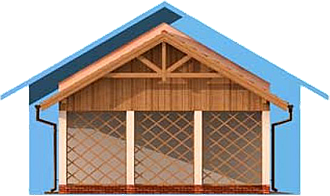 GP10 garaż dostawiany jednostanowiskowy z pomieszczeniem gospodarczym i wiatą elewacja