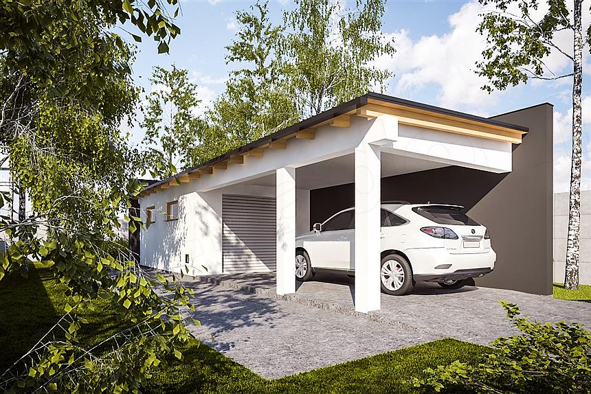 Projekt domu G332 - Budynek garażowy z wiatą