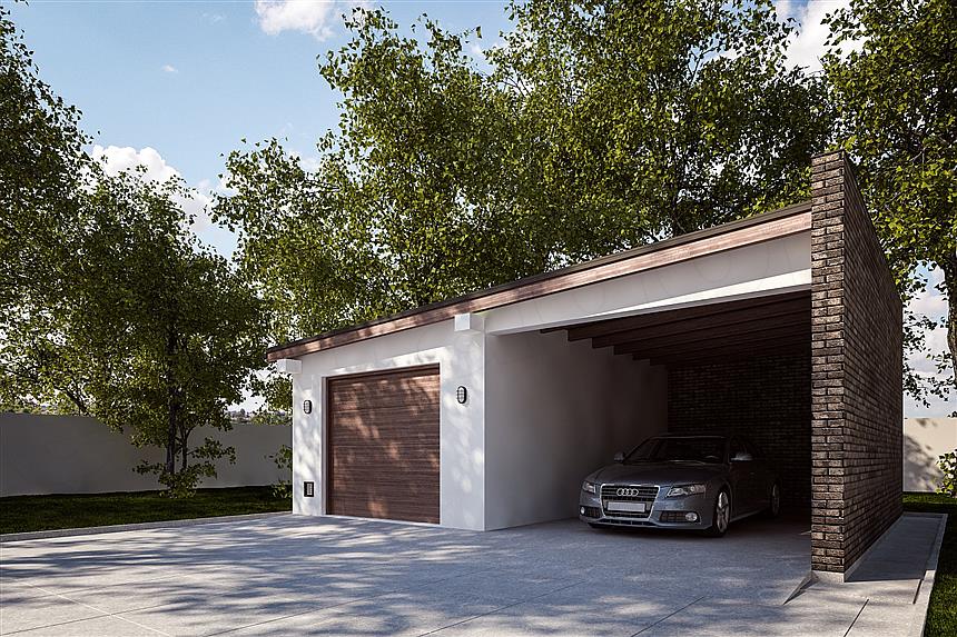 Projekt domu G333 - Budynek garażowy z wiatą
