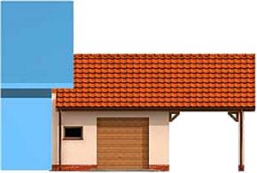 GP10 garaż dostawiany jednostanowiskowy z pomieszczeniem gospodarczym i wiatą elewacja