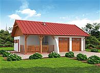 G314 garaż dwustanowiskowy z pomieszczeniem gospodarczym i werandą