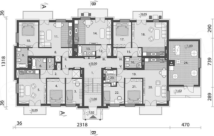 Projekt Budynku Wielorodzinnego Budynek Wielorodzinny DM-6487 B 837,01 ...