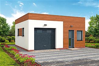 Projekt domu G308 szkielet drewniany garaż jednostanowiskowy z pomieszczeniem gospodarczym