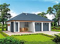 G315 szkielet drewniany garaż dwustanowiskowy z pomieszczeniem gospodarczym i altaną