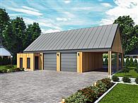 G360 garaż dwustanowiskowy z pomieszczeniem gospodarczym i wiatą